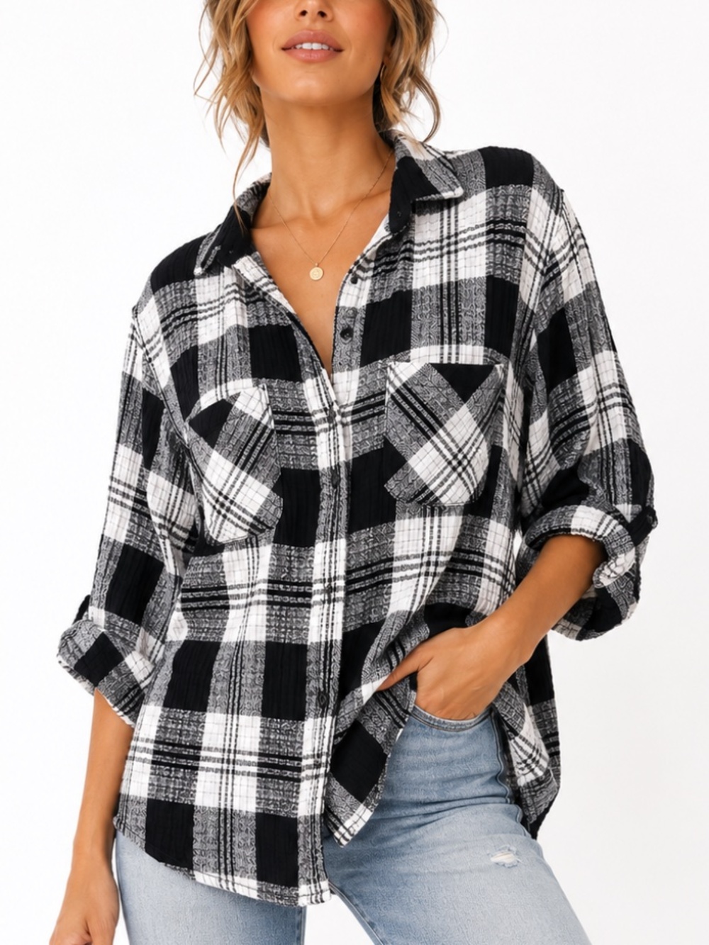 CLOTH & STONE (ANTHROPOLOGIE) Stretch Gauze Plaid Camp Shirt